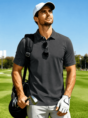 TACVASEN Dark Grey Men's Dry Fit Short Sleeve Performance Golf Polo Work Shirt