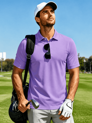TACVASEN Light Purple Men's Dry Fit Short Sleeve Performance Golf Polo Work Shirt