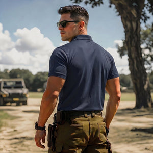 TACVASEN Navy Men's Dry Fit UPF 50+ Golf Workwear Tactical Polo Shirt