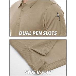 TACVASEN Khaki Men's Dry Fit UPF 50+ Golf Workwear Tactical Polo Shirt
