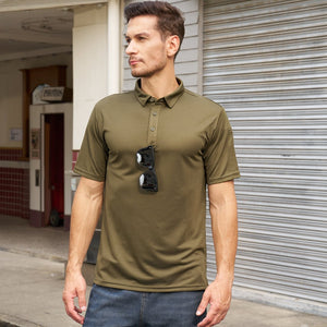 TACVASEN Army Green Men's Dry Fit UPF 50+ Golf Workwear Tactical Polo Shirt