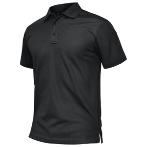 TACVASEN Black Men's Dry Fit UPF 50+ Golf Workwear Tactical Polo Shirt