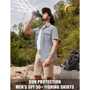 TACVASEN Blue Grey Fishing Shirt UPF 50+ Lightweight Outdoor Shirt