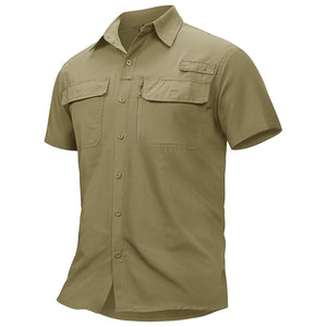 TACVASEN Khaki Fishing Shirt UPF 50+ Lightweight Outdoor Shirt