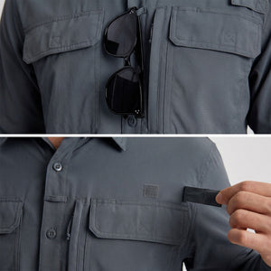 TACVASEN Dark Grey Men's Fishing Shirts UPF Sun Protection Shirts with Zipper Pockets