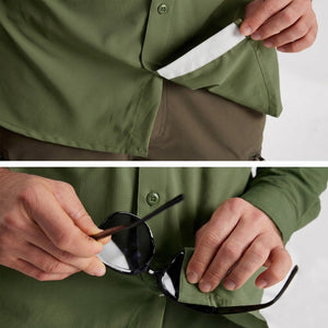 TACVASEN Army Green Men's Fishing Shirts UPF Sun Protection Shirts with Zipper Pockets
