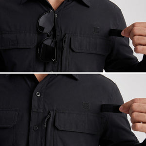 TACVASEN Black Men's Fishing Shirts UPF Sun Protection Shirts with Zipper Pockets