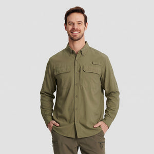 TACVASEN Khaki Men's Fishing Shirts UPF Sun Protection Shirts with Zipper Pockets