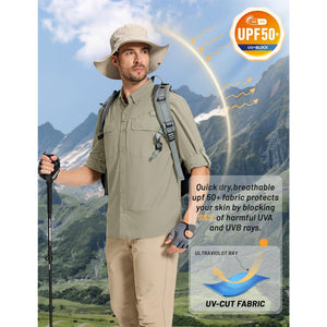 TACVASEN Army Green Men's Fishing Shirts UPF Sun Protection Shirts with Zipper Pockets