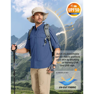 TACVASEN Army Green Men's Fishing Shirts UPF Sun Protection Shirts with Zipper Pockets
