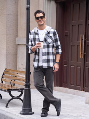 TACVASEN Black Men's Flannel Casual Lightweight Hoodies Jacket