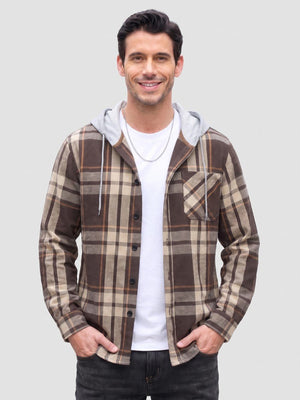 TACVASEN Coffee Men's Flannel Casual Lightweight Hoodies Jacket