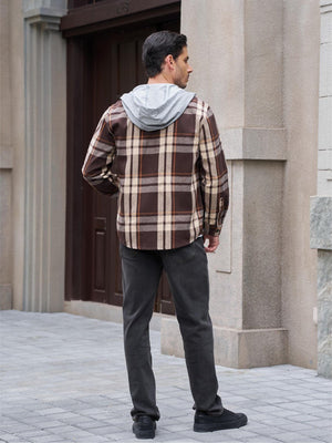 TACVASEN Coffee Men's Flannel Casual Lightweight Hoodies Jacket