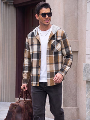 TACVASEN Brown Men's Flannel Casual Lightweight Hoodies Jacket