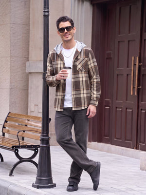 TACVASEN Coffee Men's Flannel Casual Lightweight Hoodies Jacket