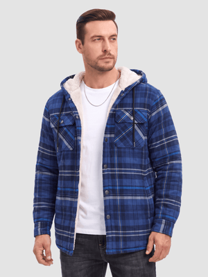 TACVASEN Blue Grey Men's Flannel Plaid Shirt Jacket With 5 Pockets