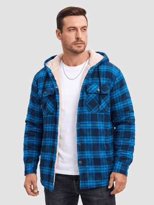 TACVASEN Bright Blue Men's Flannel Plaid Shirt Jacket With 5 Pockets