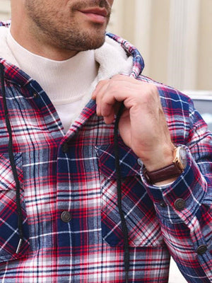 TACVASEN Red Men's Flannel Plaid Shirt Jacket With 5 Pockets