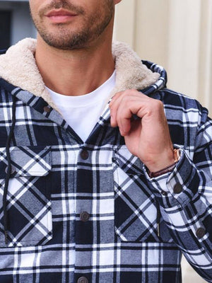 TACVASEN Black Men's Flannel Plaid Shirt Jacket With 5 Pockets