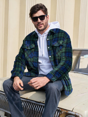 TACVASEN Green Blue Men's Flannel Quilted Lined Winter Jackets