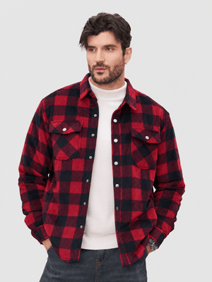 TACVASEN Black Red Men's Flannel Quilted Lined Winter Jackets