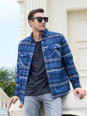 TACVASEN Blue Grey Men's Flannel Shirt Long Sleeve Button Down Jacket