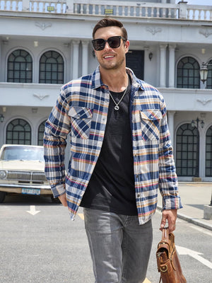 TACVASEN Yellow Men's Flannel Shirt Long Sleeve Button Down Jacket