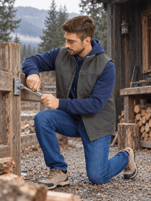 TACVASEN Dark Grey Men's Fleece Heavy-duty Canvas Waterproof Vest
