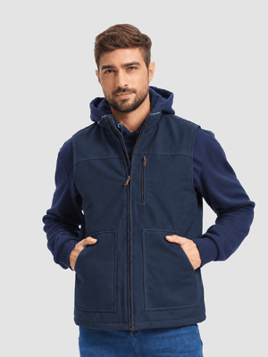 TACVASEN Navy Men's Fleece Heavy-duty Canvas Waterproof Vest