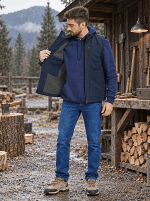 TACVASEN Navy Men's Fleece Heavy-duty Canvas Waterproof Vest