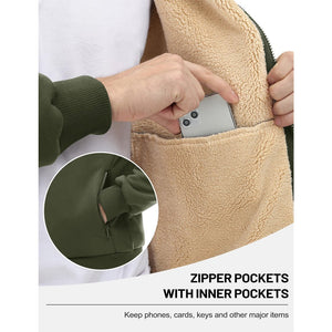 TACVASEN Khaki Men's Fleece Hoodie Jacket Windproof Winter Coats