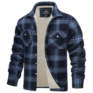 TACVASEN Grey Blue Flannel Shirt Jacket Fleece - Lined Multi Pockets