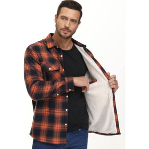 TACVASEN Orange Flannel Shirt Jacket Fleece - Lined Multi Pockets