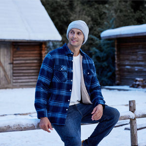 TACVASEN Grey Blue Flannel Shirt Jacket Fleece - Lined Multi Pockets
