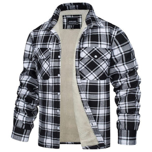 TACVASEN Black White Flannel Shirt Jacket Fleece - Lined Multi Pockets