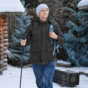 TACVASEN Dark Grey Men's Fleece Lined Cargo Jacket Warm Coat with Hood