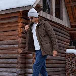 TACVASEN Coffee Men's Fleece Lined Cargo Jacket Warm Coat with Hood