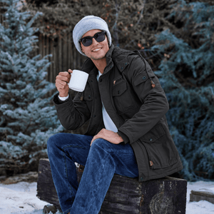TACVASEN Dark Grey Men's Fleece Lined Cargo Jacket Warm Coat with Hood