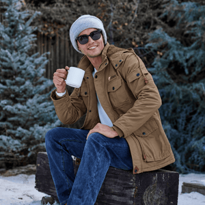TACVASEN Khaki Men's Fleece Lined Cargo Jacket Warm Coat with Hood
