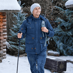 TACVASEN Denim Blue Men's Fleece Lined Cargo Jacket Warm Coat with Hood