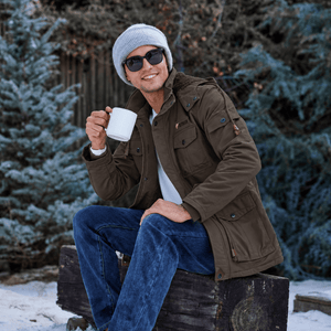 TACVASEN Coffee Men's Fleece Lined Cargo Jacket Warm Coat with Hood