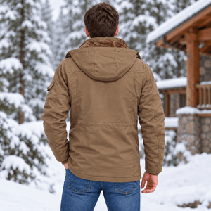 TACVASEN Khaki Men's Fleece Lined Cargo Jacket Warm Coat with Hood