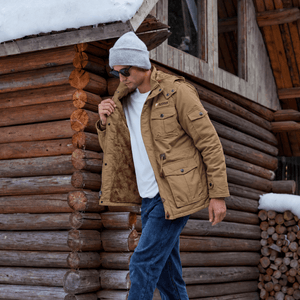 TACVASEN Khaki Men's Fleece Lined Cargo Jacket Warm Coat with Hood