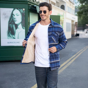 TACVASEN Grey Blue Flannel Shirt Jacket Fleece - Lined Multi Pockets