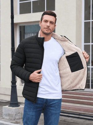 TACVASEN Black Men's Fleece Lined Water Resistant Puffy Coat