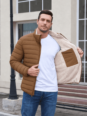 TACVASEN Light Brown Men's Fleece Lined Water Resistant Puffy Coat