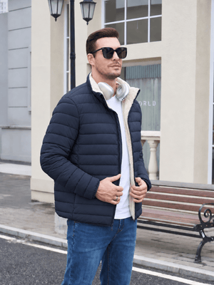 TACVASEN Navy Men's Fleece Lined Water Resistant Puffy Coat