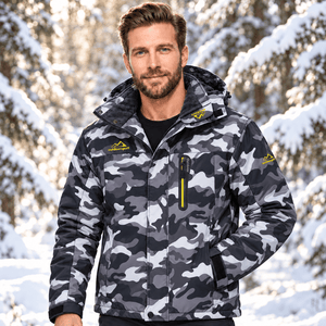 TACVASEN Black Camouflage Men's Fleece Lined Winter Jacket | Windproof Warm Ski Coat