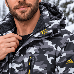 TACVASEN Black Camouflage Men's Fleece Lined Winter Jacket | Windproof Warm Ski Coat