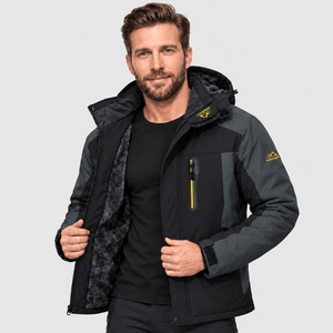 TACVASEN Black Grey Men's Fleece Lined Winter Jacket | Windproof Warm Ski Coat
